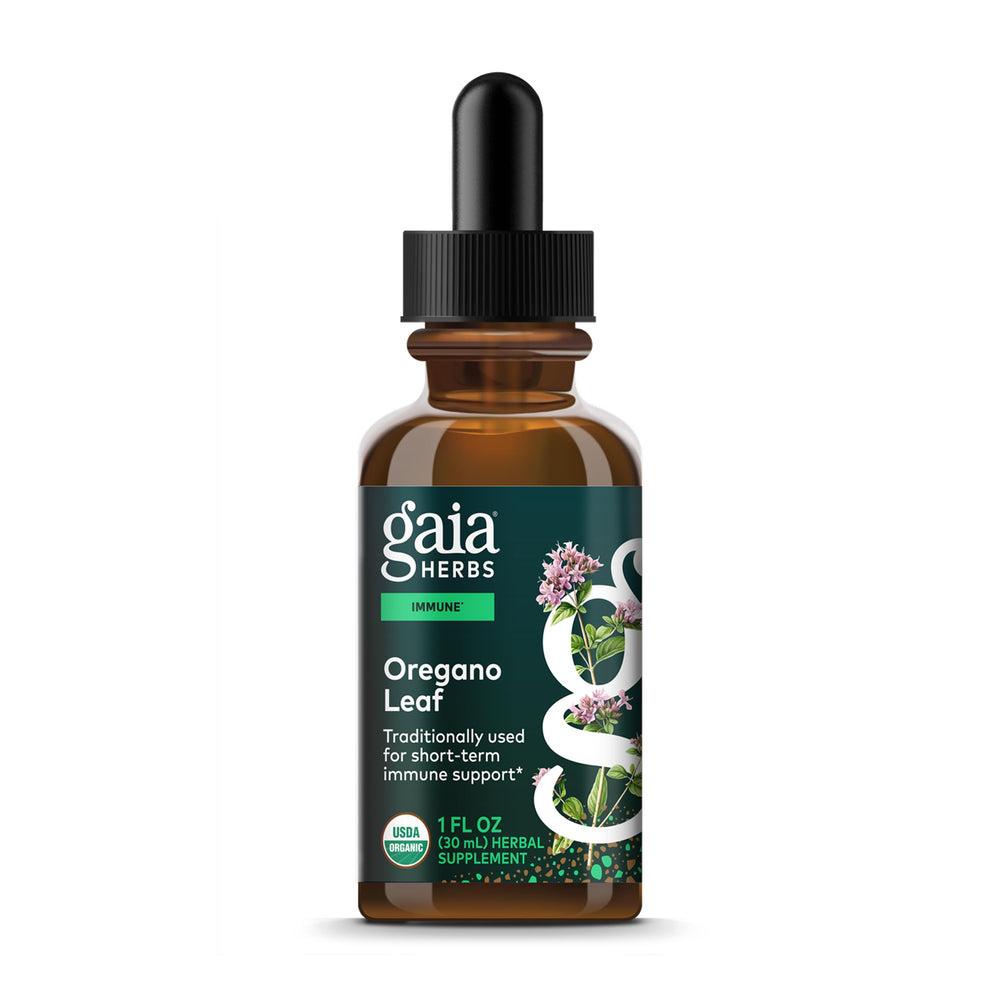 Gaia Herbs Oregano Leaf Immune Support liquid bottle - front view