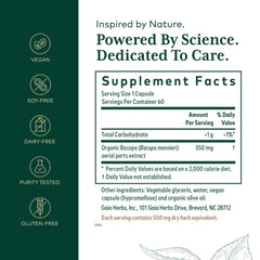 Close-up of Bacopa monnieri ingredient label on bottle