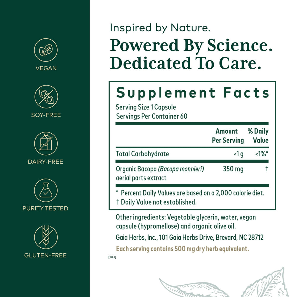 Close-up of Bacopa Monnieri extract label