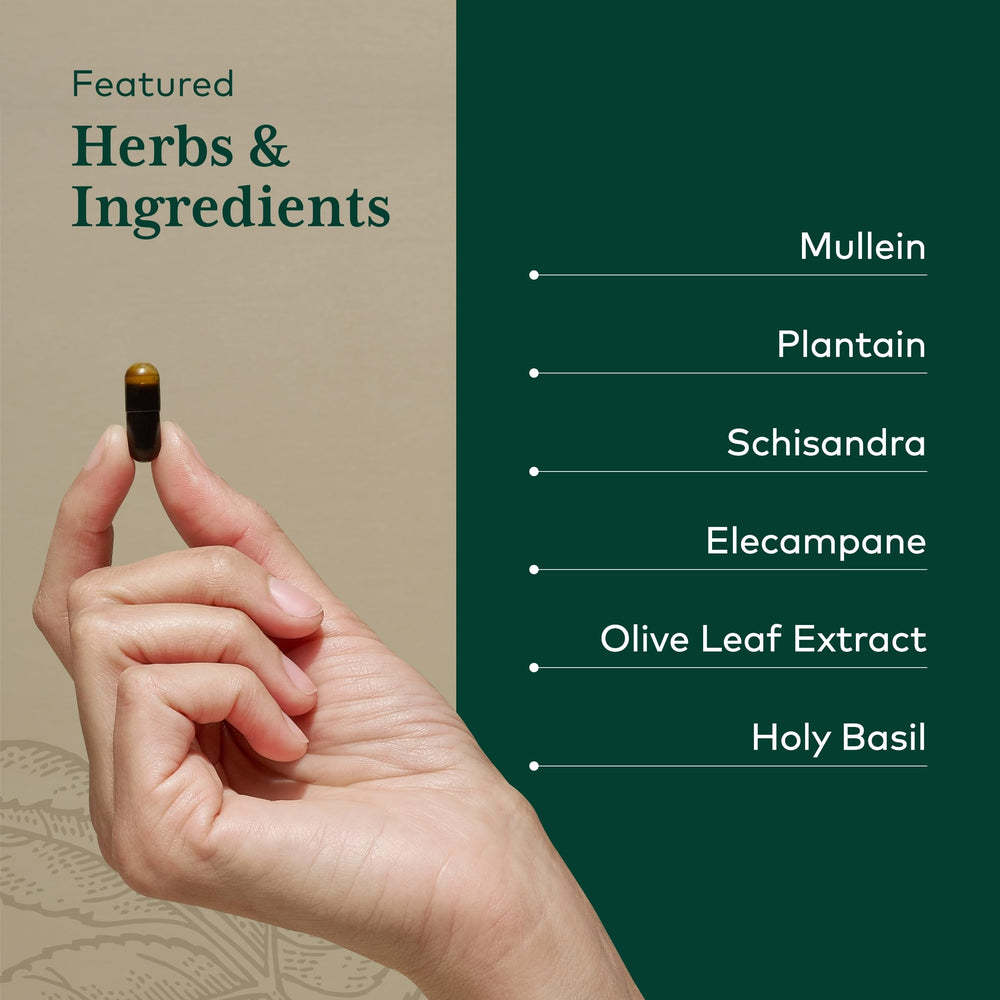 Ingredients including olive oil, lecithin, mullein and holy basil