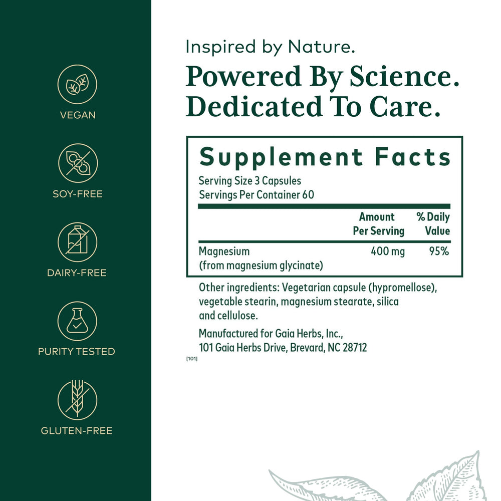 Close-up of Gaia Herbs PRO Magnesium Glycinate capsules