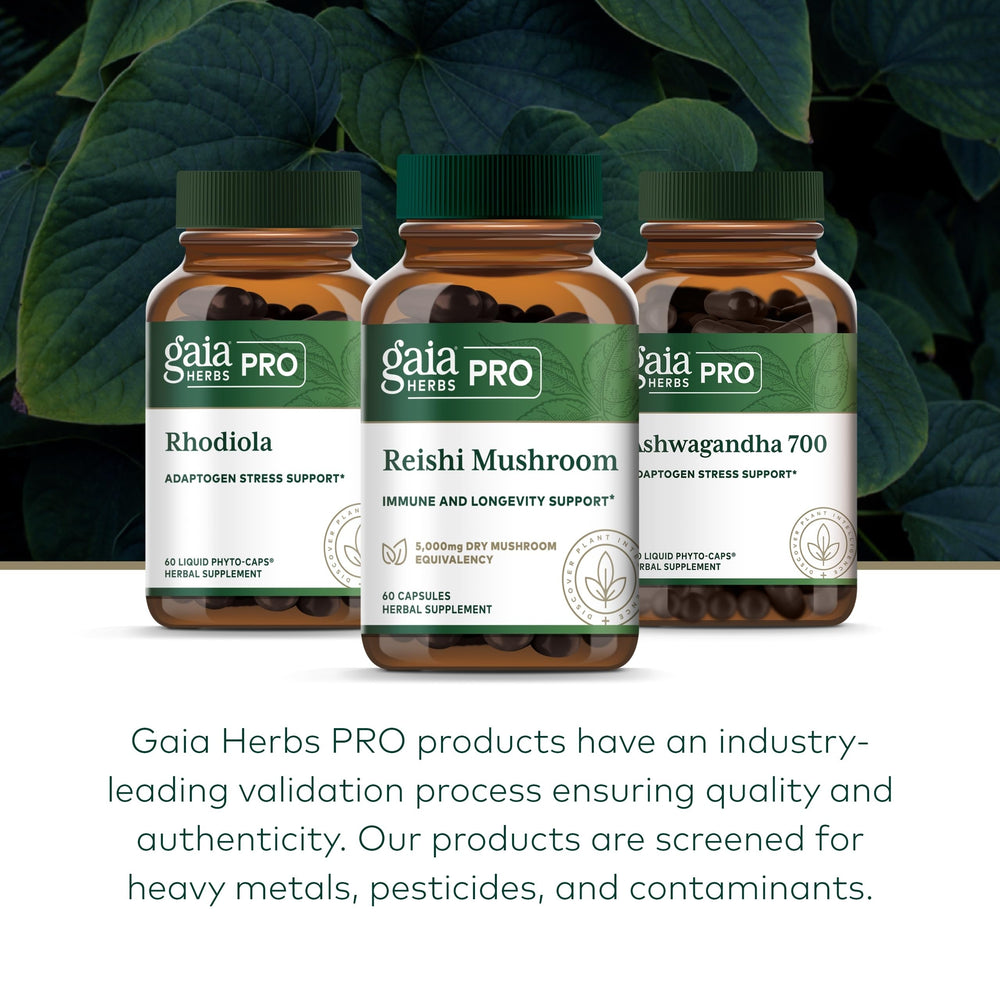 Laboratory testing for potency and purity of Gaia Herbs PRO Reishi