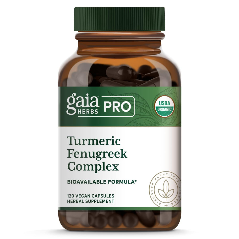 GAIA Herbs PRO Turmeric Fenugreek Complex capsules bottle
