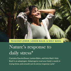 Bottle label highlighting passionflower and lemon balm ingredients