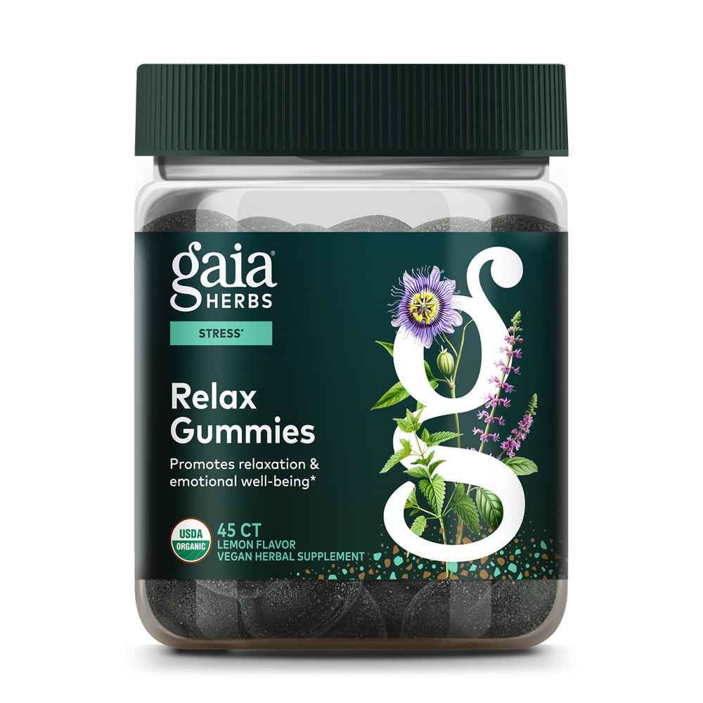 Gaia Herbs front packaging showing bottle and calming benefits