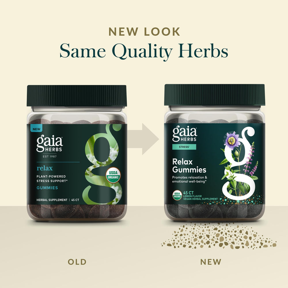 Gaia Herbs bottle on wood table lifestyle scene promoting daily use benefit