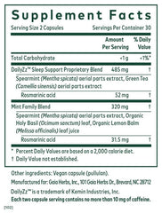 Close-up of the Somni-Mint ingredients: green tea extract, lemon balm, spearmint