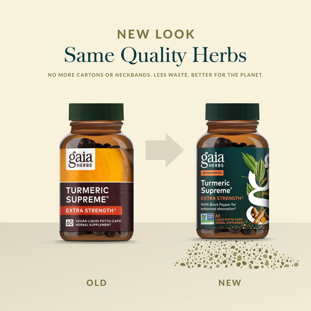 Gaia Herbs Turmeric Supreme – curcuminoïdes entiers biologiques, source naturelle.