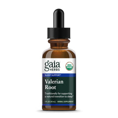 Gaia Herbs Valerian Root liquid bottle showing 1 oz label