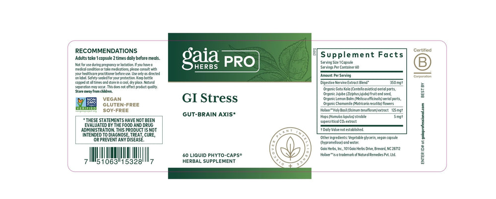 Gaia Herbs PRO GI Stress packaging and bottle