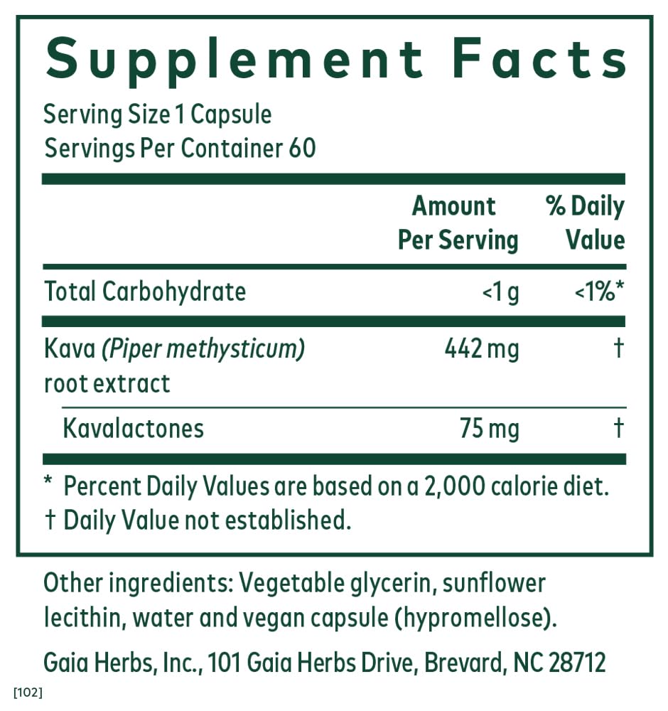 Label close-up showing 75 mg active kavalactones per serving