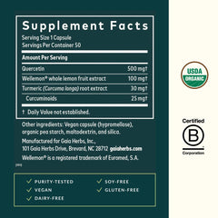 Close-up of Quercetin Synergy label and vegan capsules