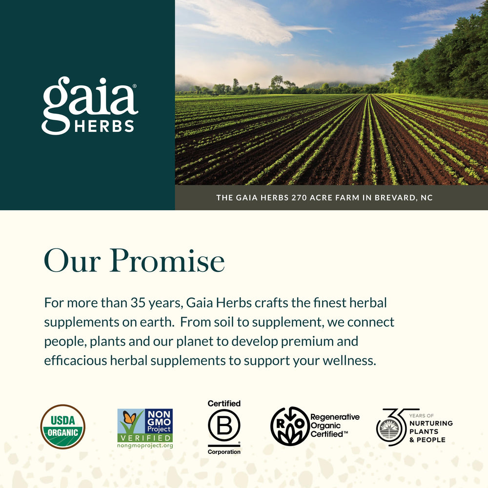 Vegan and gluten-free certification icons on Gaia Turmeric packaging