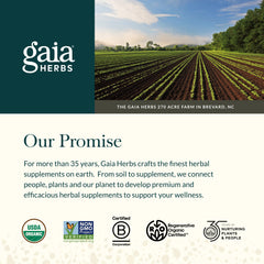 Vegan and gluten-free certification icons on Gaia Turmeric packaging