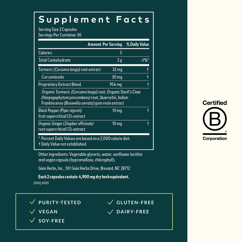 Ginger root and herbs including quercetin in Gaia Herbs product