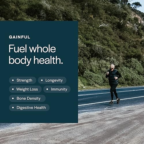 Gainful measuring scoop over protein powder jar for quick, precise prep