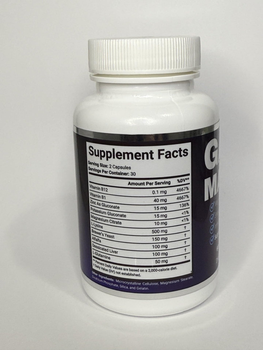 GAINMAX Weight Gain Support bottle - label close-up