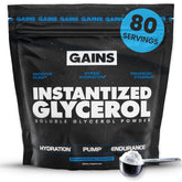 GAINS IN BULK instantized glycerol powder bottle supports hydration for longer training sessions