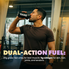 GAINS IN BULK Lean Protein gluten-free packaging label for clean nutrition.