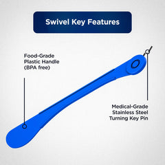 Detailed view of medical-grade stainless steel turning pins on the swivel key