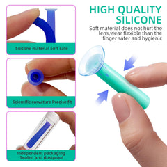 Squeeze air bladder to release lens from suction cup