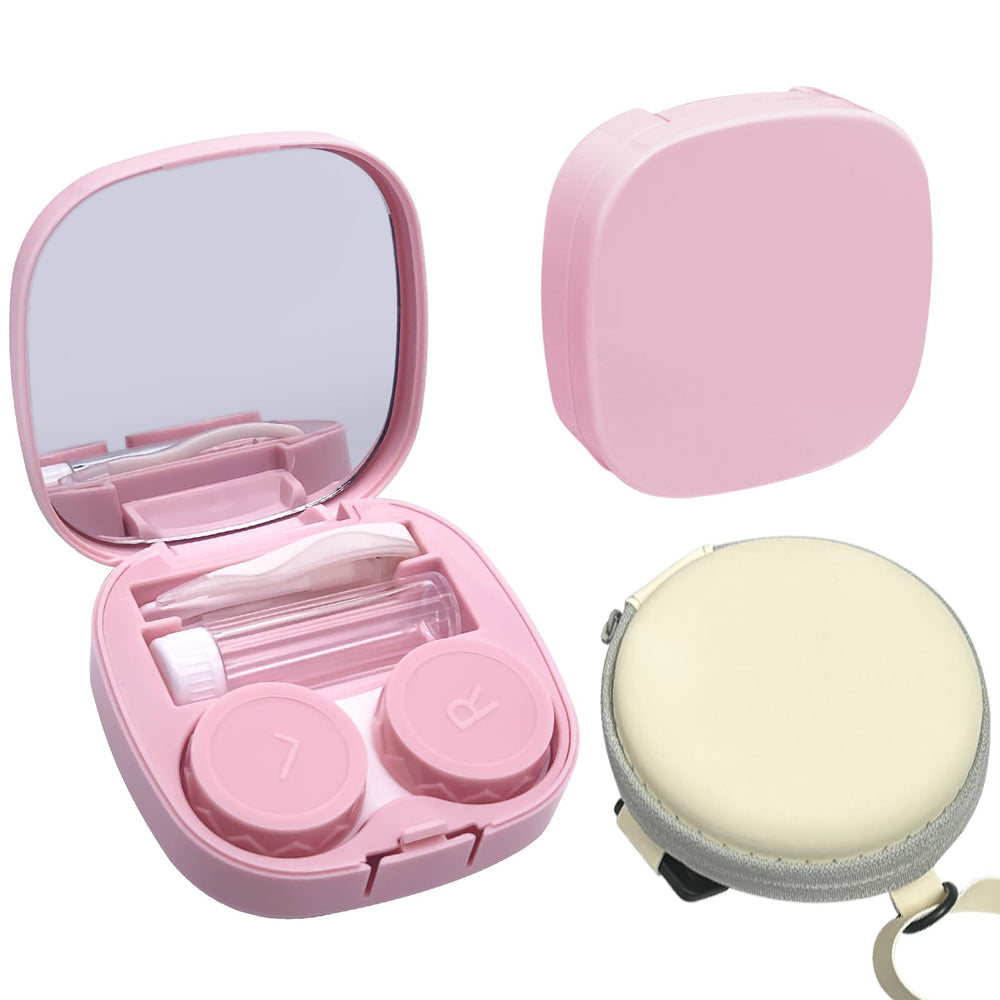 GameGalaxy pink portable contact lens case with built-in mirror and storage