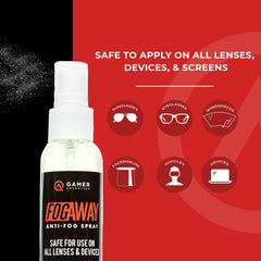 Close-up of FogAway branding on bottle