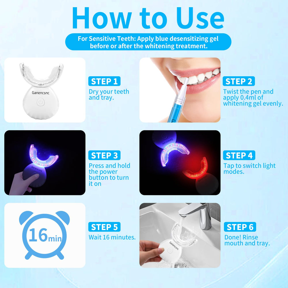 Open kit displaying whitening gel pens and accessories