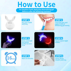 Open kit displaying whitening gel pens and accessories
