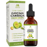 Bottle of 3-in-1 Garcinia Cambogia Liquid Drops with raspberry flavor