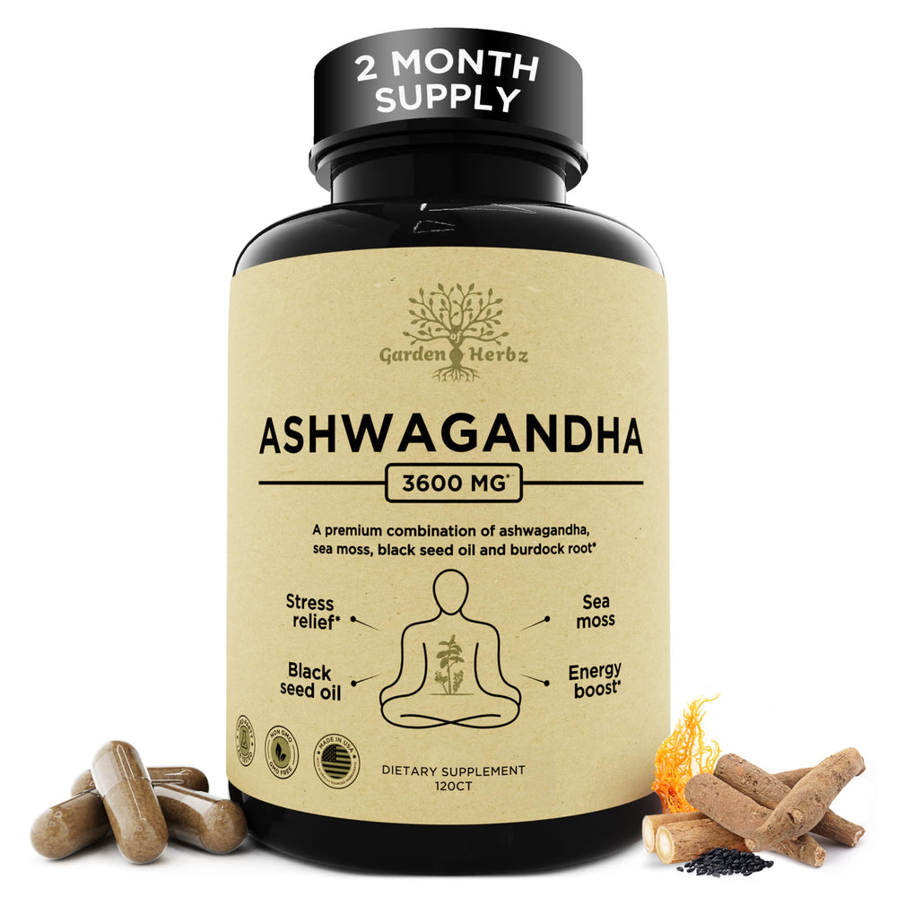 Garden of Herbz Ashwagandha and Irish Sea Moss bottle with label