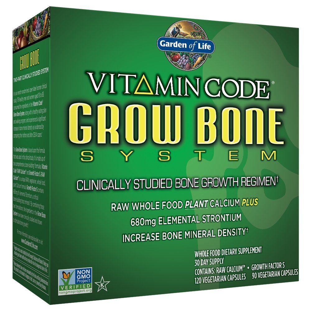 Bottle of Garden of Life Vitamin Code Grow Bone calcium supplement front view
