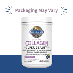 Product packaging for Garden of Life Collagen Super Beauty Powder Blueberry Acai