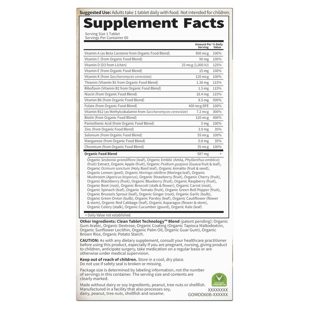 Certified organic and vegan multivitamin packaging