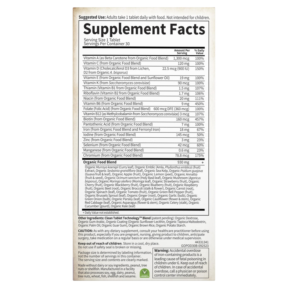 Bottle with label showing Organic, Gluten-Free and Vegan claims