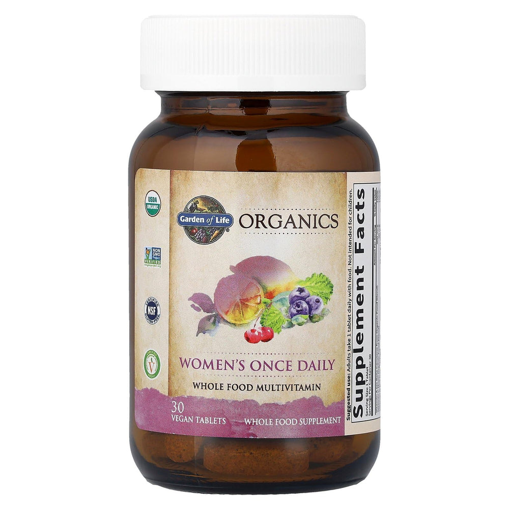 Front view of the Garden of Life Organics Women’s Multivitamin bottle