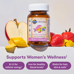 Garden of Life Organics Women's Multivitamin label detail, featuring organic ingredients
