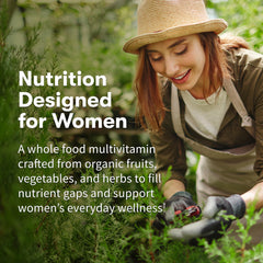 Garden of Life Organics Women's Multivitamin tablet closeup, showing compact vegan nutrition