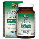 Garden of Life Raw Probiotics Colon Care bottle and capsules showing 50 Billion CFU, 30 capsules