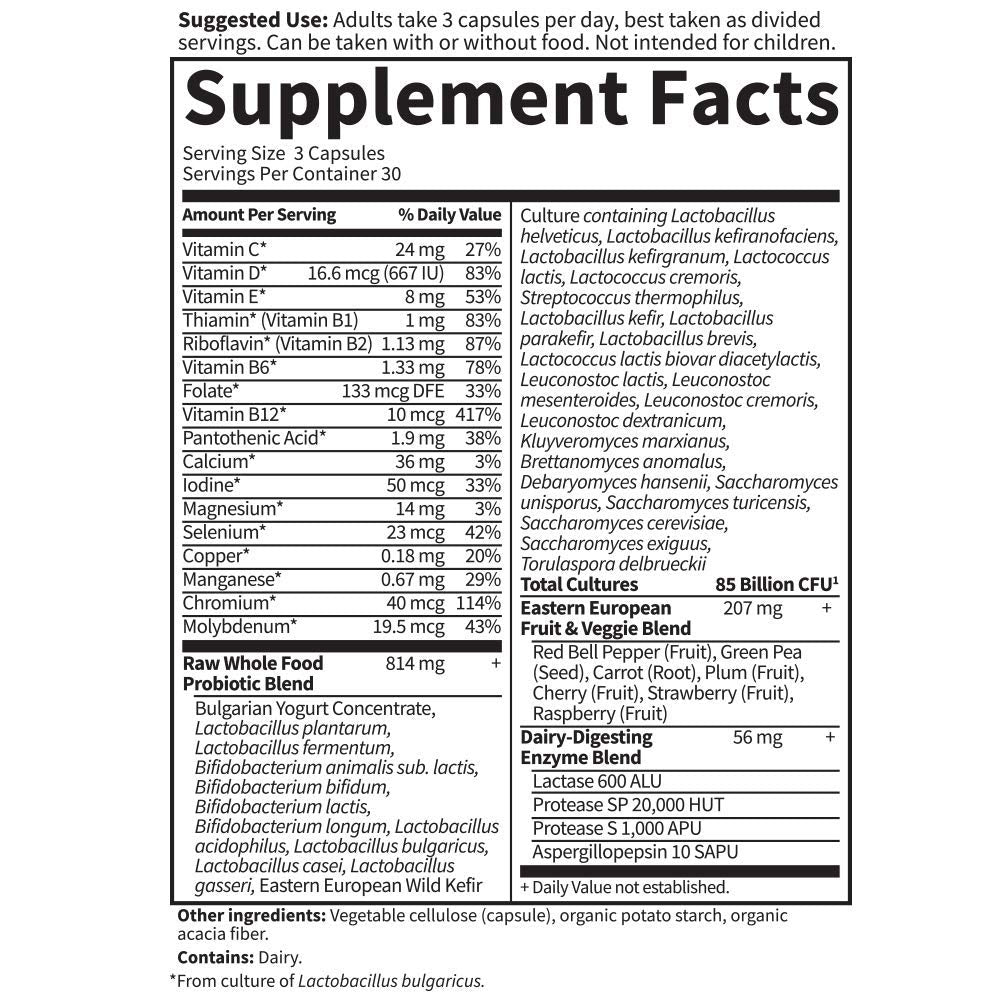Ingredients: Whole food vitamins, minerals, prebiotics