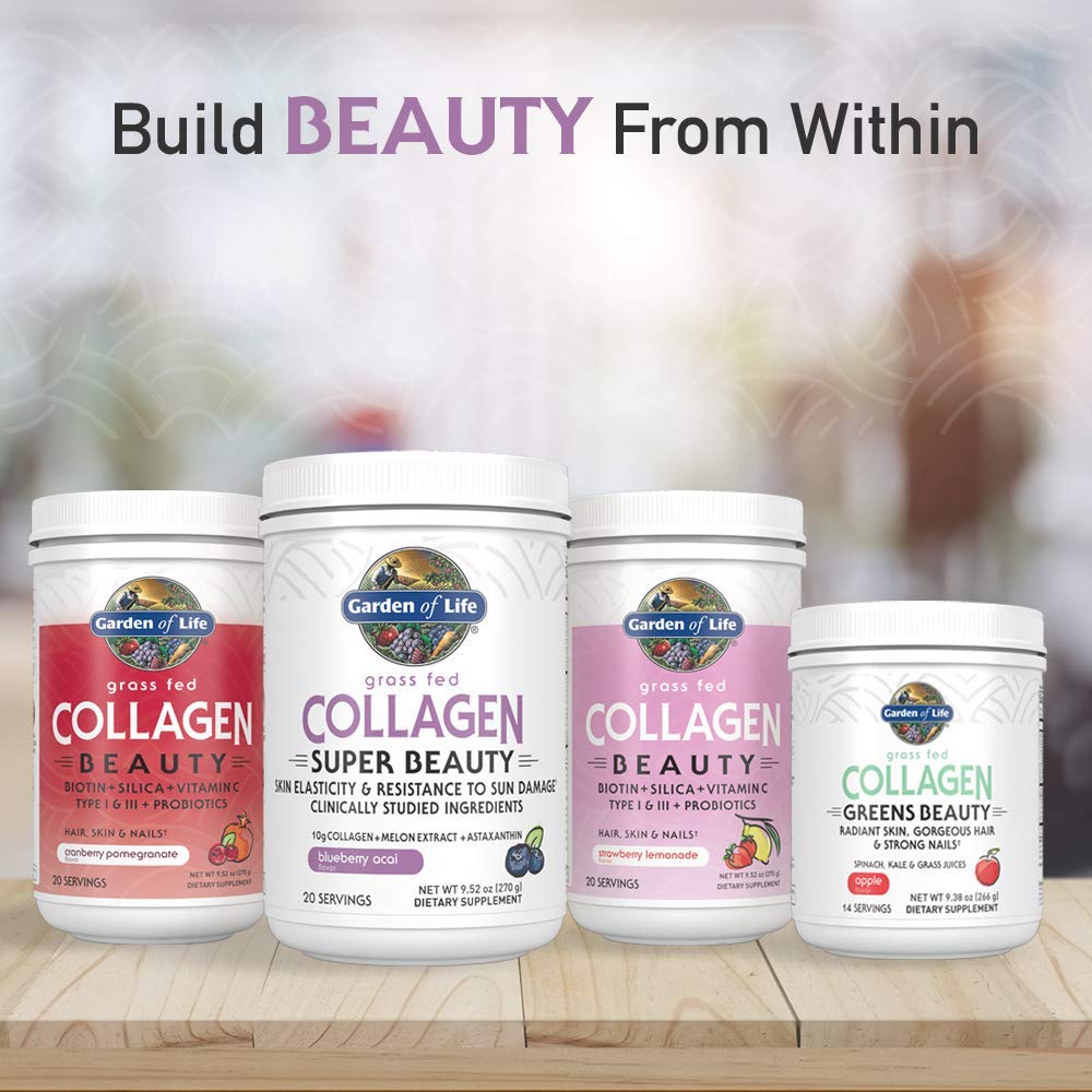 Lifestyle shot of skin, hair, and nails with collagen powder