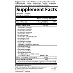 Bottle back with supplement facts of Urinary Tract+ probiotic