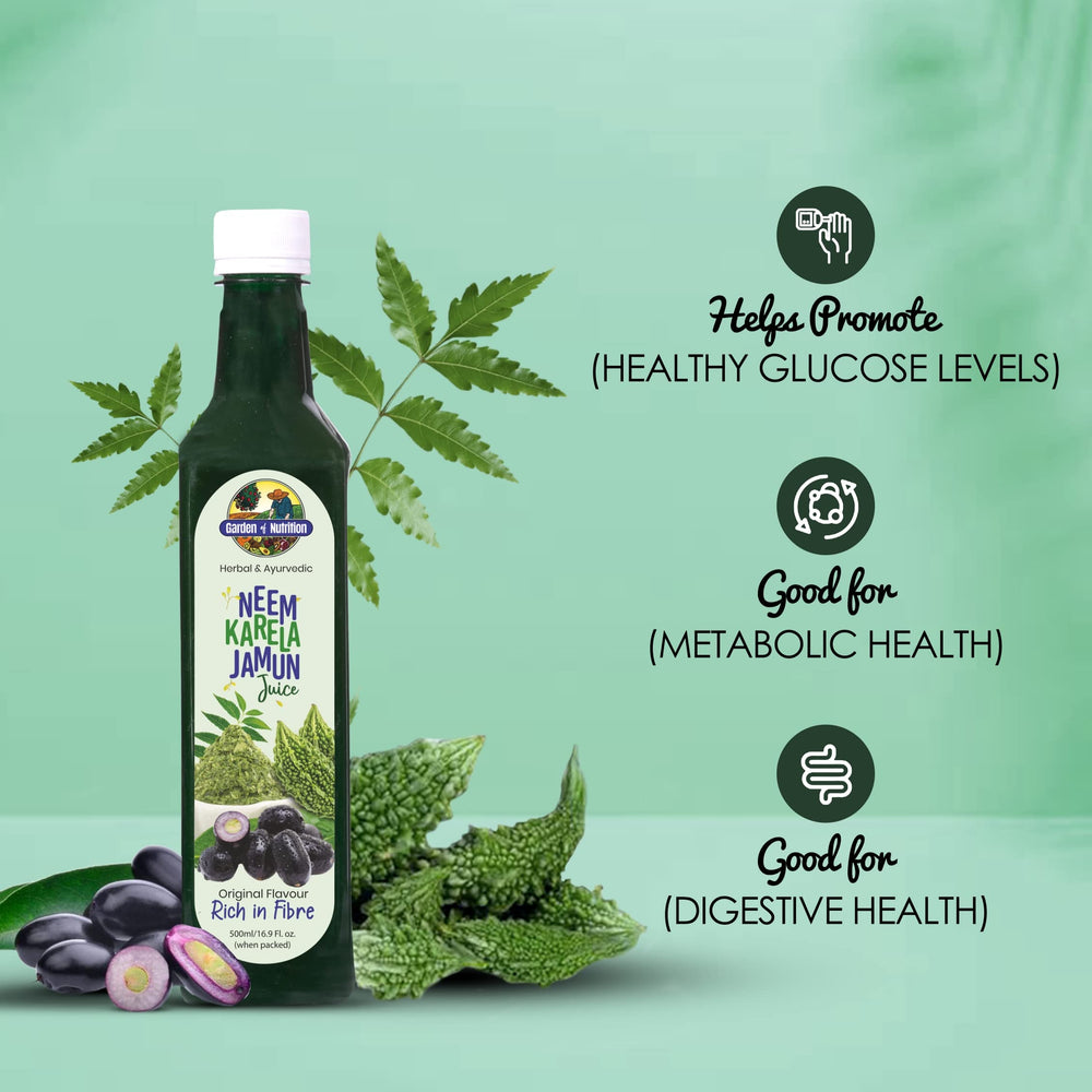 Neem leaves, karela and jamun ingredients used in the juice