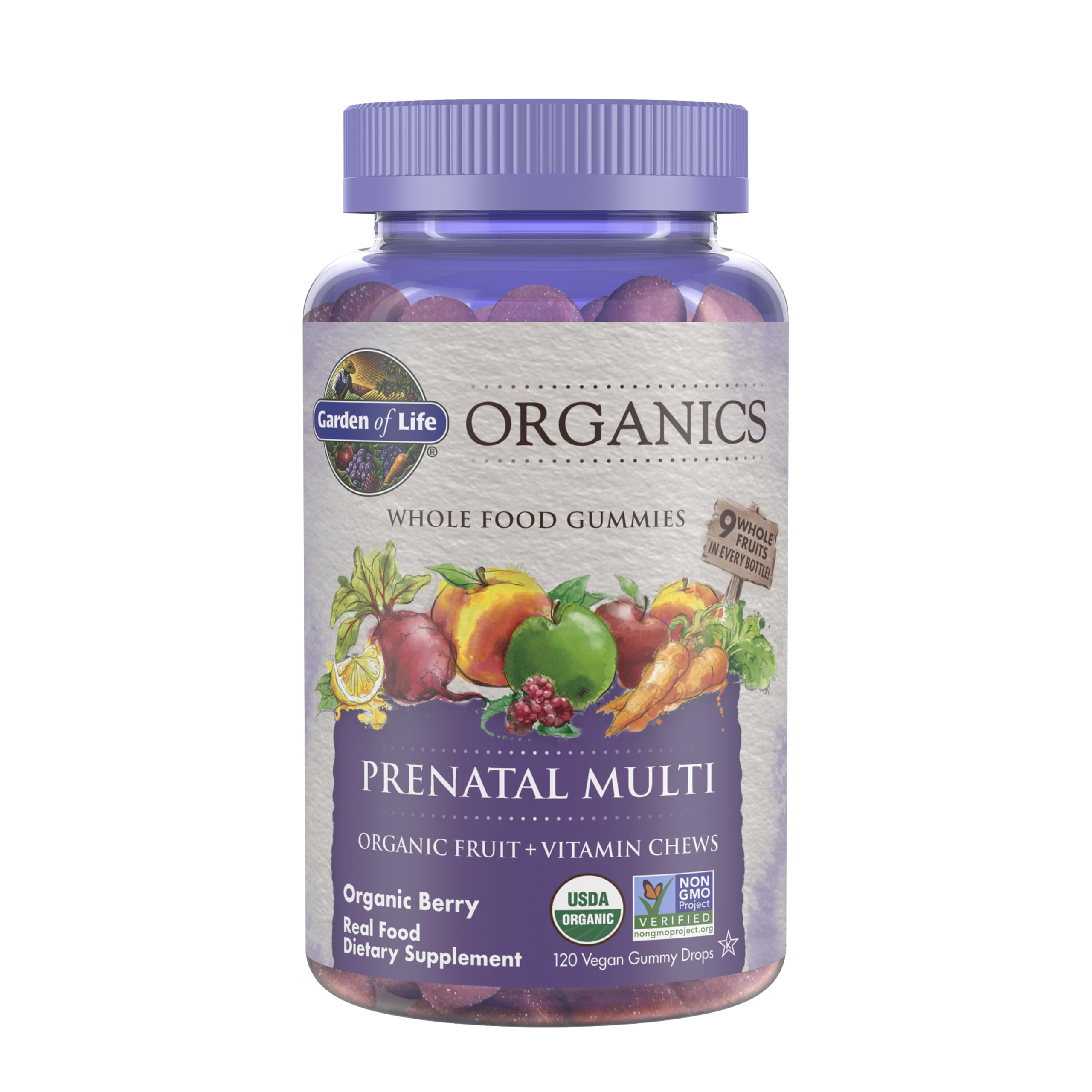 Garden of Life Organics Prenatal Gummies Berry bottle label Garden of Life Organics Prenatal Gummies Berry bottle label