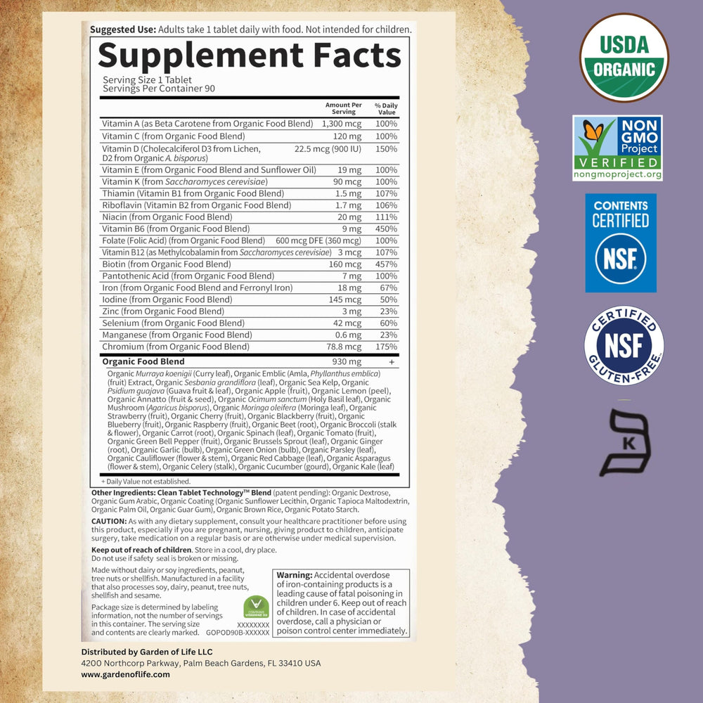 Vegan, gluten-free, kosher certification icons on bottle