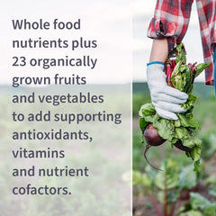 Packaging highlighting 23 organic fruits and vegetables