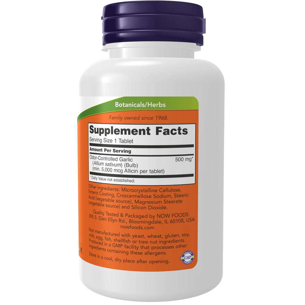 Garlic 5,000 mcg enteric coated tablets on white background