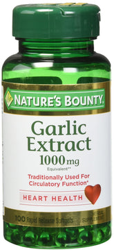 Nature's Bounty Garlic Extract 1000 mg bottle and capsules - front view