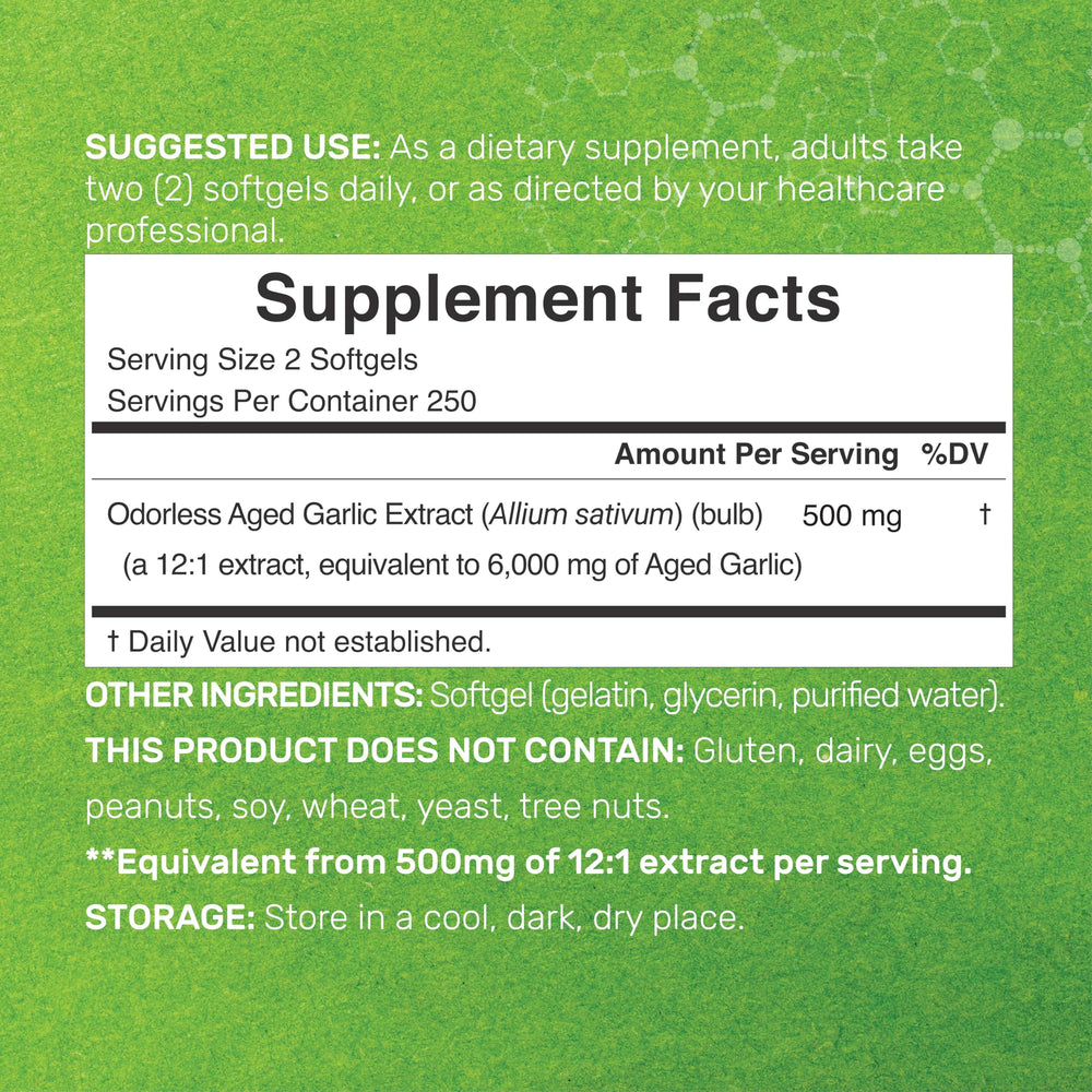 Close-up of 24:1 garlic extract label on bottle
