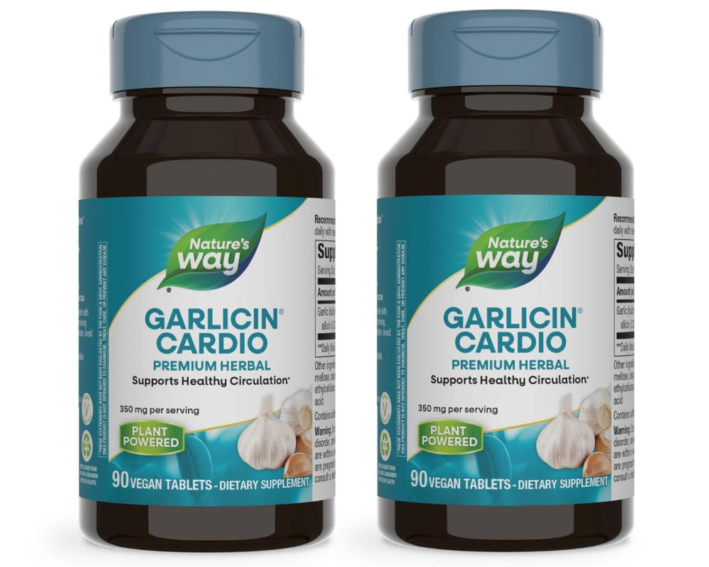 Bottle of Nature's Way Garlicin Cardio Premium Herbal, 350 mg per serving